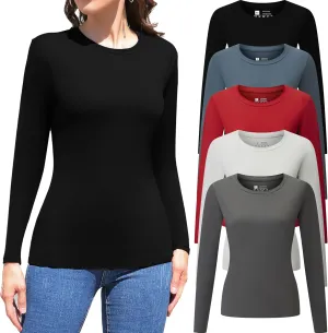 Vomidia 5 Piece Womens Crew Neck Long Sleeve Shirts Basic Tops Fall Fashion Layering Slim Fitted Y2k Tops