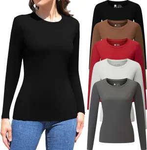 Vomidia 5 Piece Womens Crew Neck Long Sleeve Shirts Basic Tops Fall Fashion Layering Slim Fitted Y2k Tops