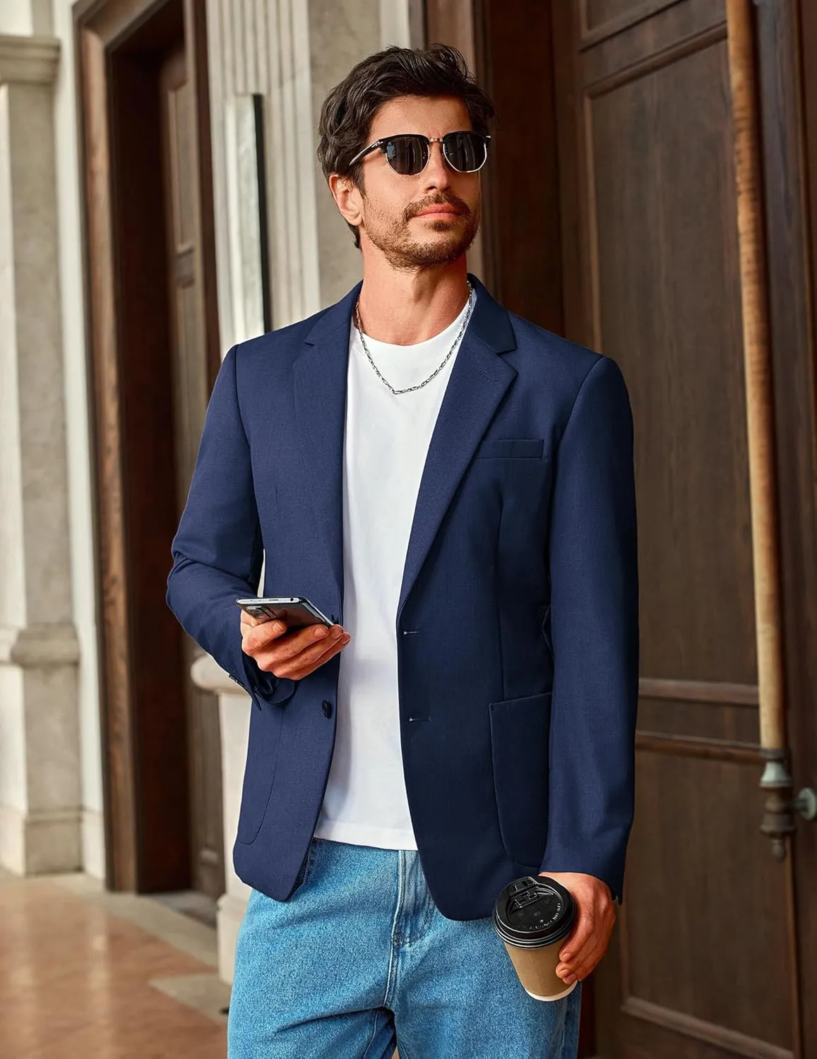 Vssjavun Mens Blazer Sport Coats Casual Lightweight Two Button Dinner Party Suit Jackets