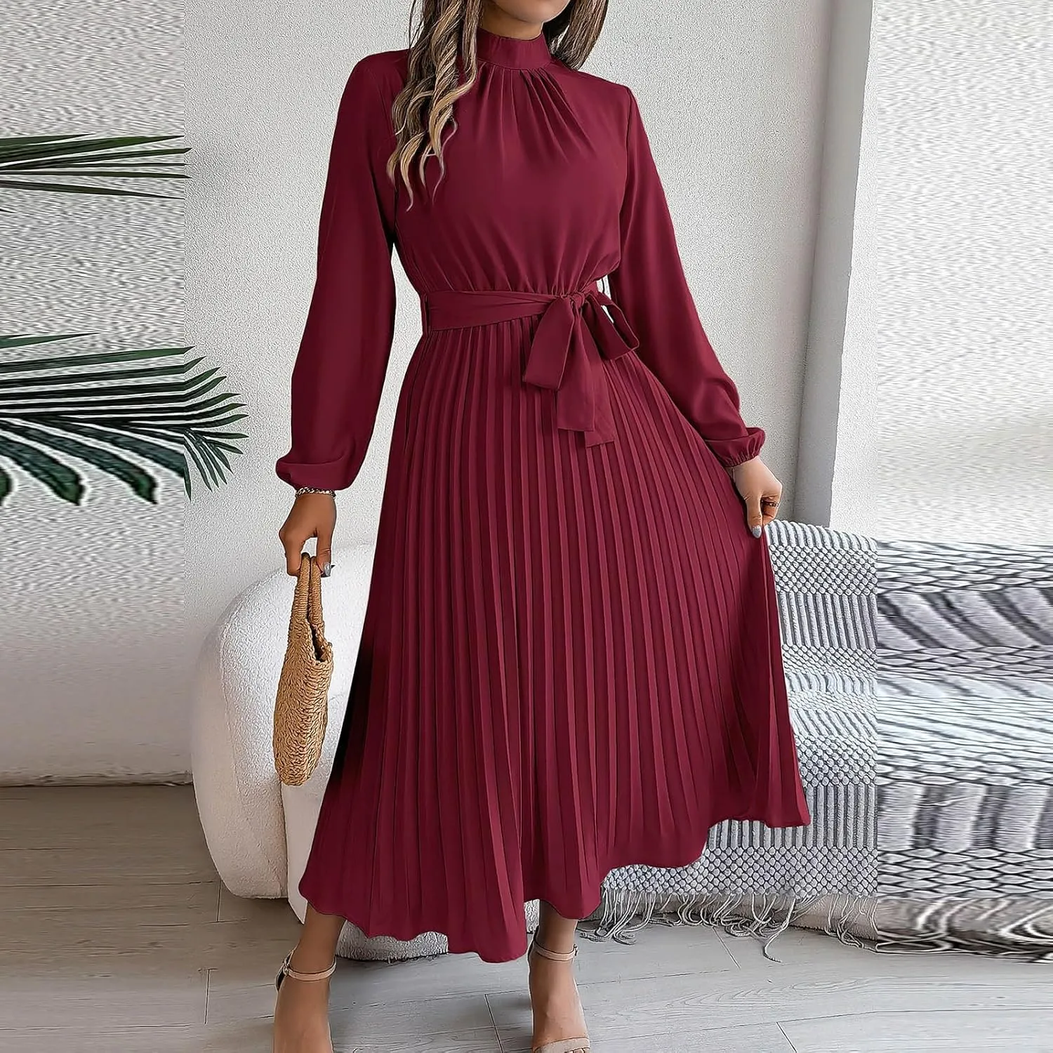 Wedding Guest Dresses for Women Women's Long Sleeve Maxi Dress Flowy Casual Fall A-Line Long Cocktail Tshirt Dress