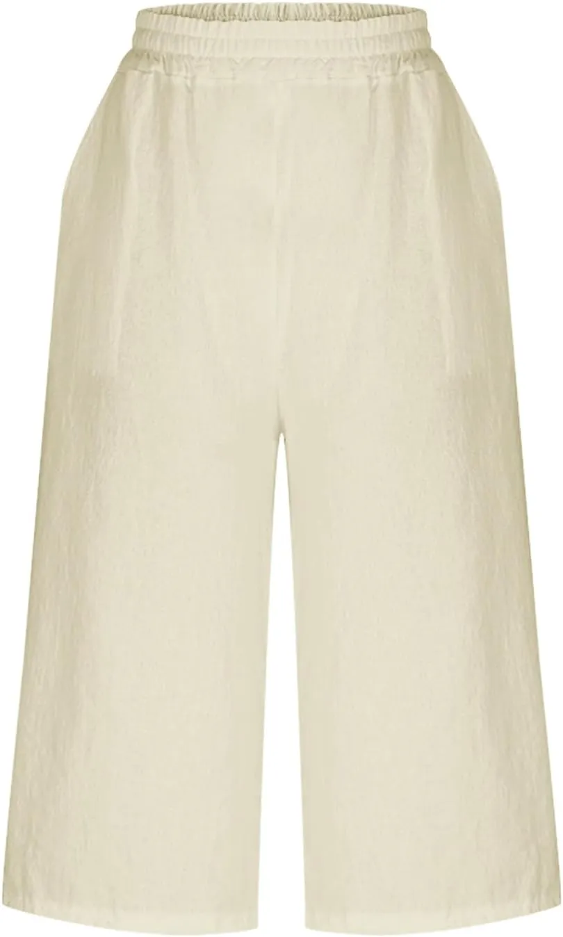 Wide Leg Linen Pants for Women Plus Size Summer Dressy Casual Capri Pants Summer Baggy Beach Cropped Trousers 2025