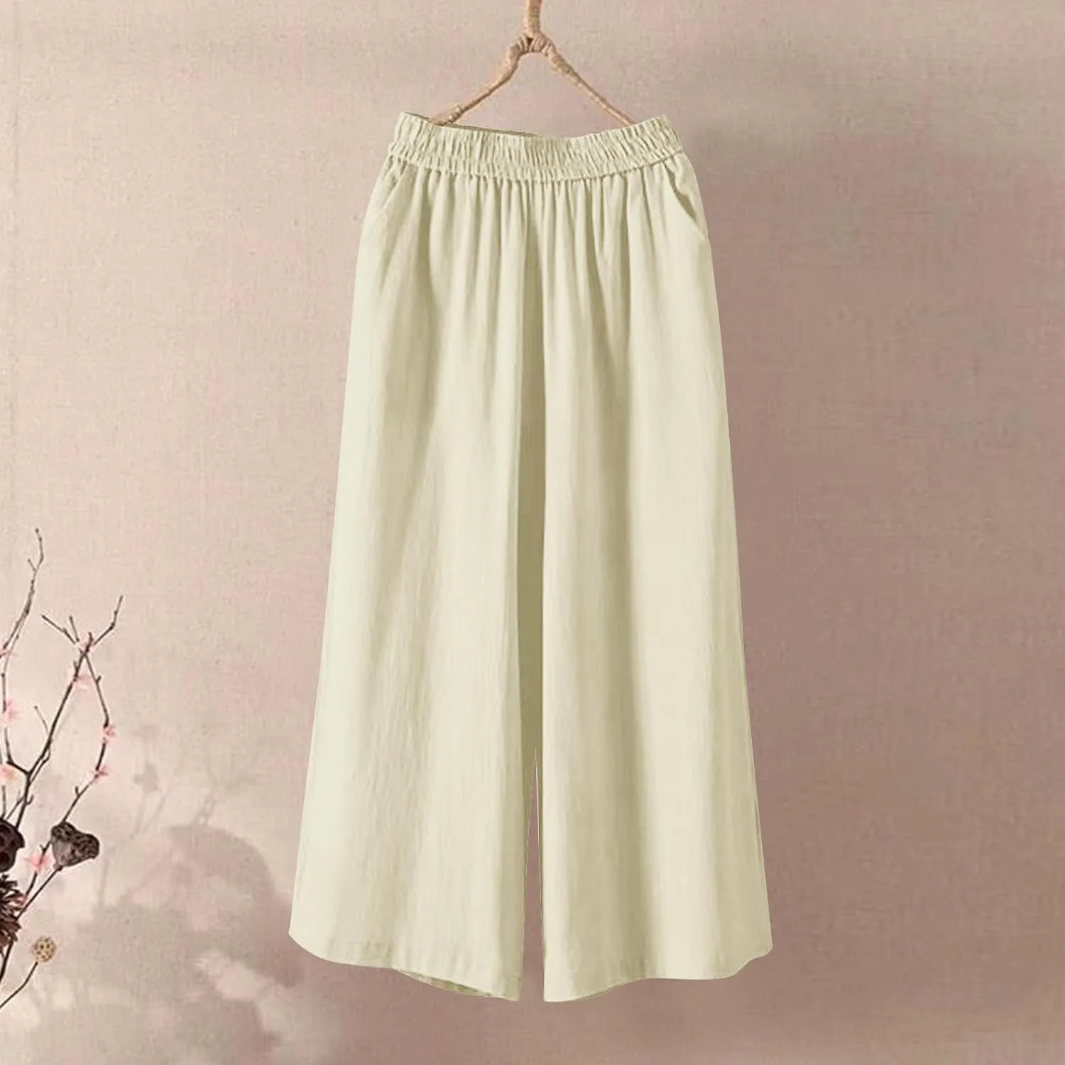 Wide Leg Linen Pants for Women Plus Size Summer Dressy Casual Capri Pants Summer Baggy Beach Cropped Trousers 2025