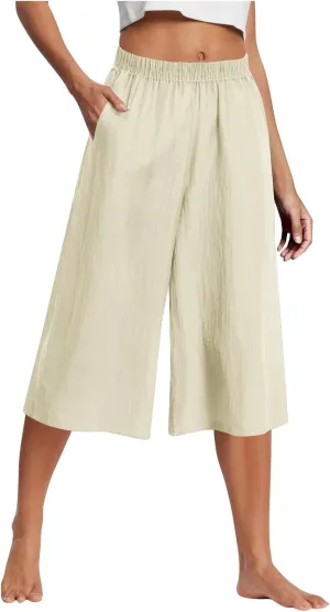 Wide Leg Linen Pants for Women Plus Size Summer Dressy Casual Capri Pants Summer Baggy Beach Cropped Trousers 2025