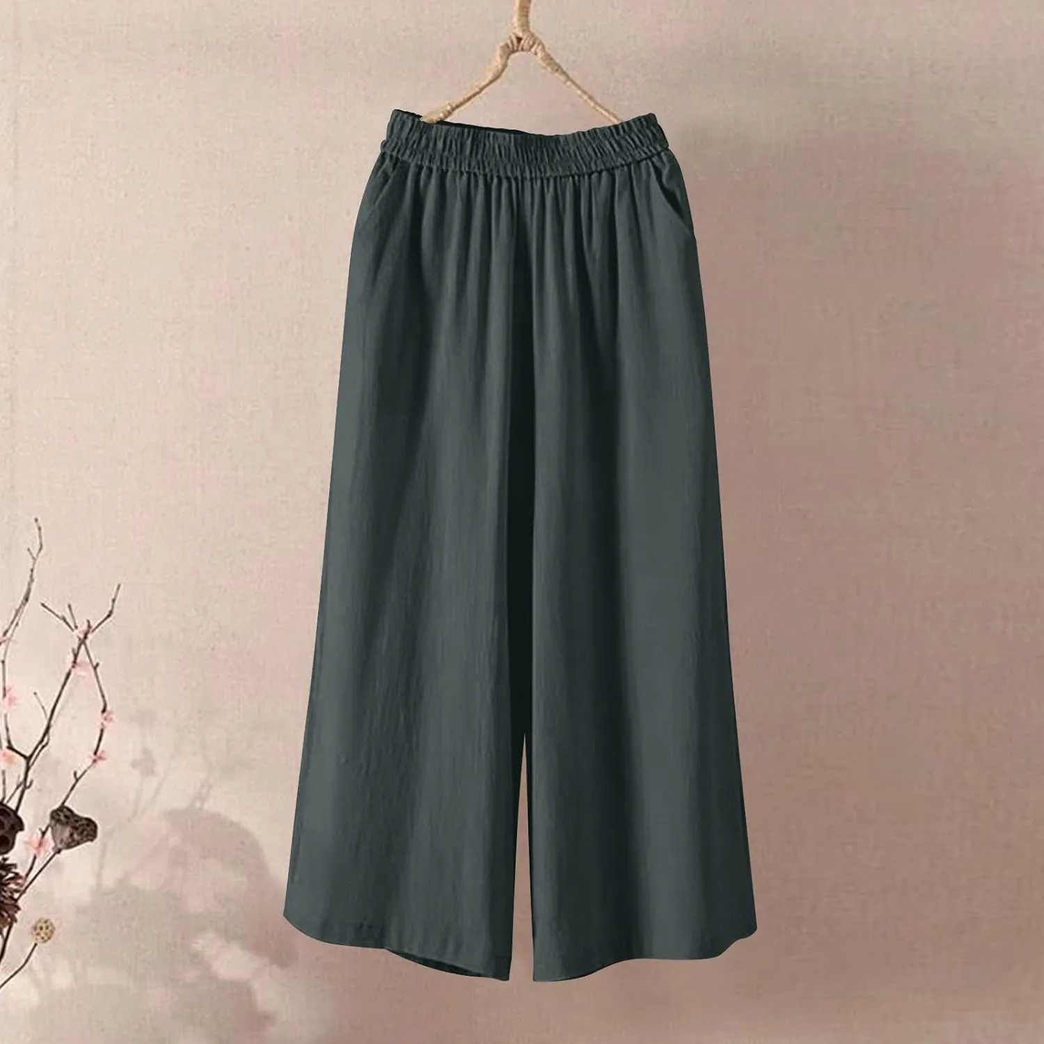 Wide Leg Linen Pants for Women Plus Size Summer Dressy Casual Capri Pants Summer Baggy Beach Cropped Trousers 2025