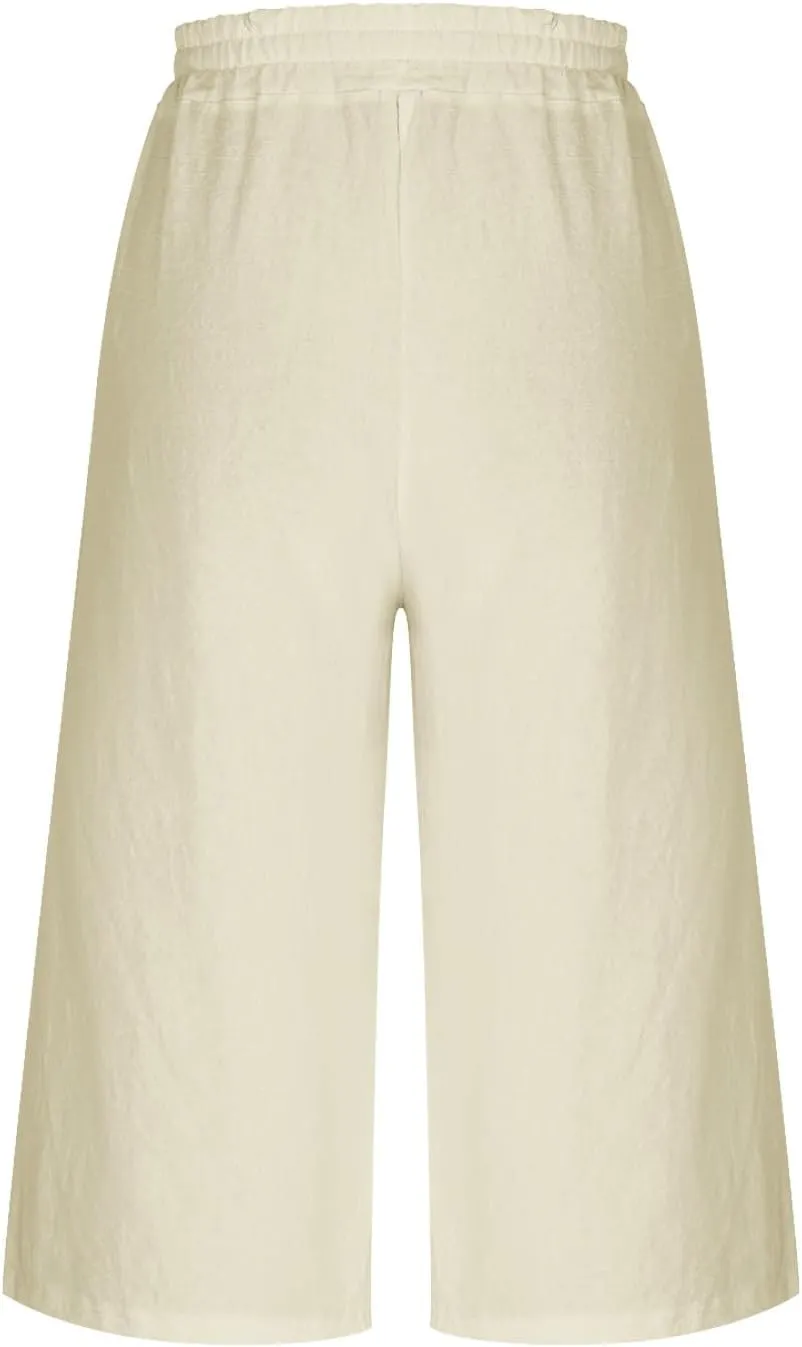 Wide Leg Linen Pants for Women Plus Size Summer Dressy Casual Capri Pants Summer Baggy Beach Cropped Trousers 2025