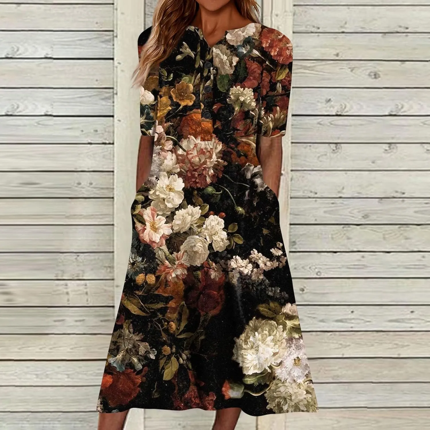Women Casual Summer Stripe Button V Neck Sleeveless Pocket Long Dress Holiday Dress Floral Beach Party Sundress Midi Dress