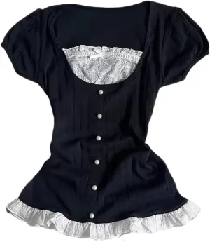 Women Lace Y2k Tank Top Coquette Summer Bow Tops Crop Cute Camisole