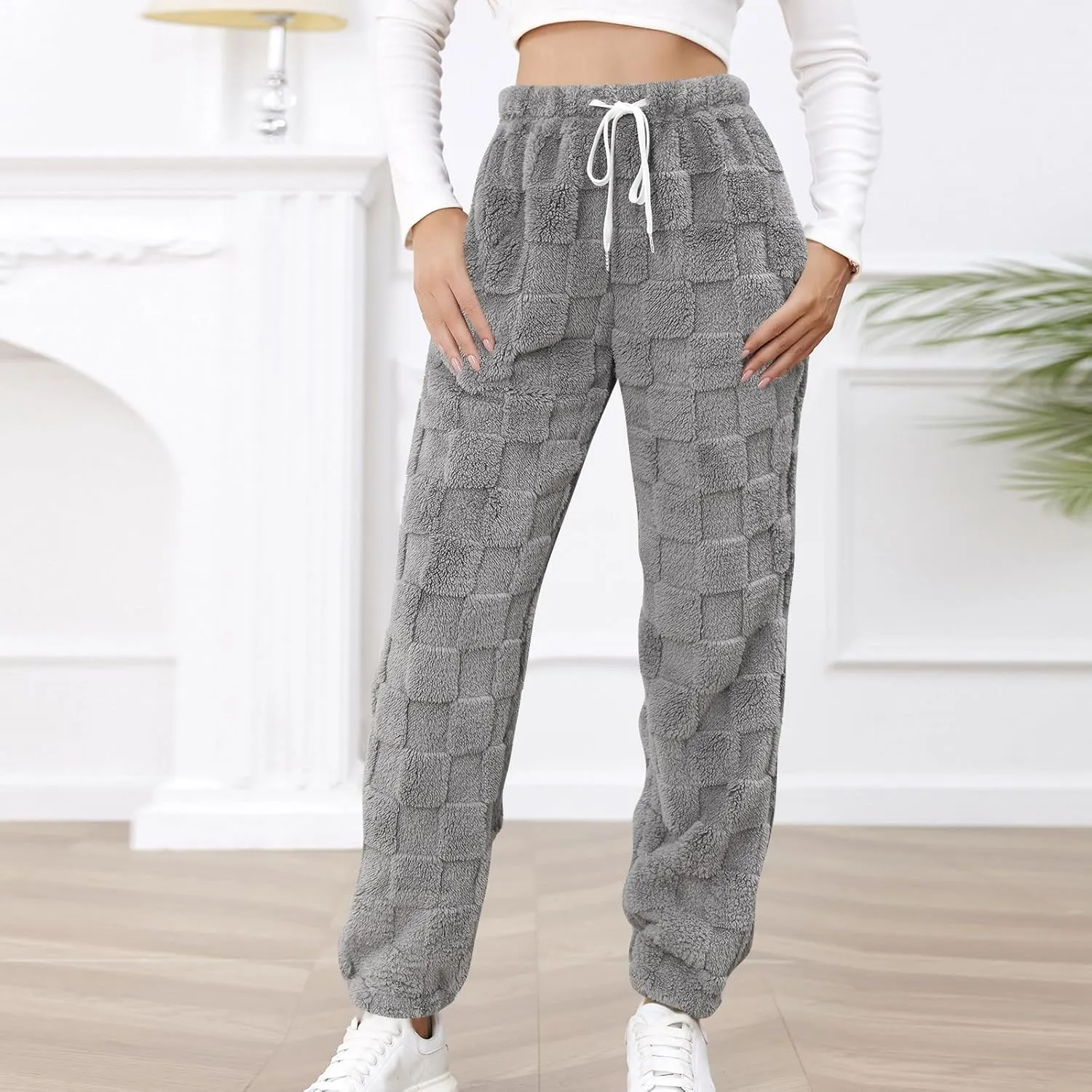 Women Linen Blend Summer Trendy Pants Elastic Waisted Baggy Stretchy Loose Fit Trousers Office