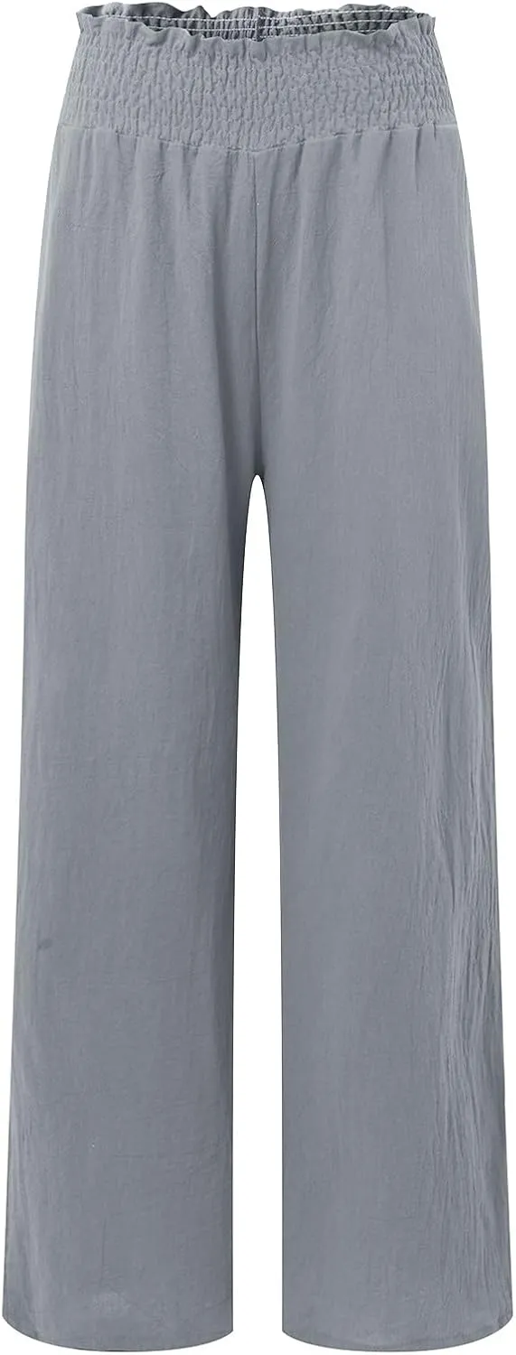 Women Linen Summer Breathable Palazzo Pants Low Waist Bootcut Slim-Fit Pants Business Work