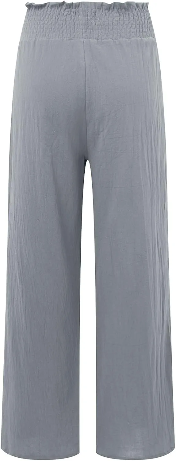 Women Linen Summer Breathable Palazzo Pants Low Waist Bootcut Slim-Fit Pants Business Work