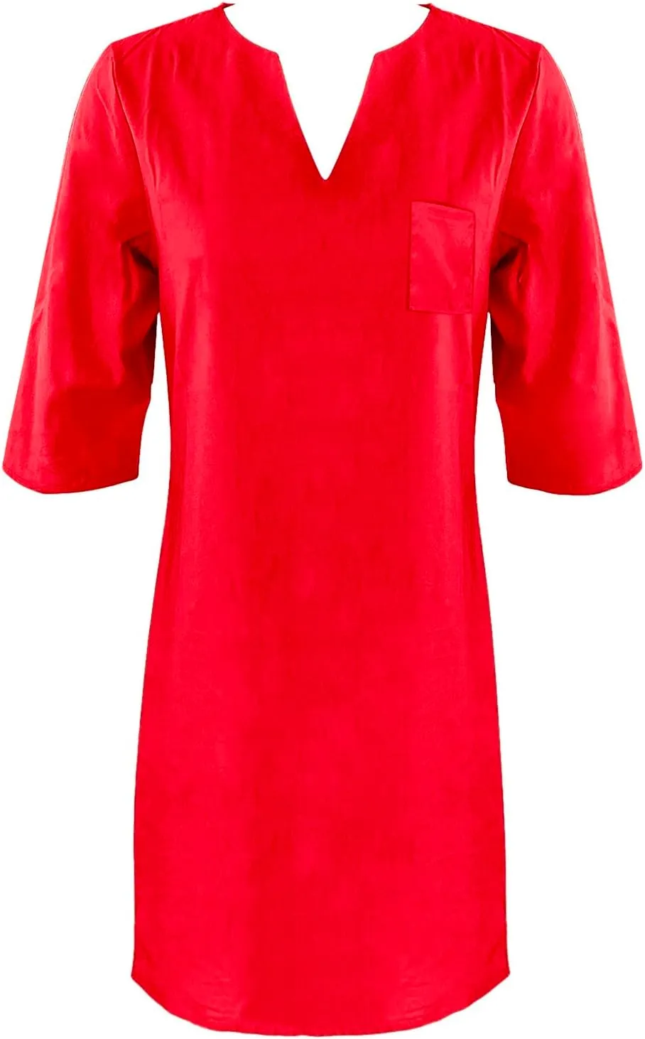 Women Summer Midi Shirt Dresses Lapel Casual Cotton Linen Dress V Neck Linen Dress Summer Half Sleeve Knee Length Shift Dress
