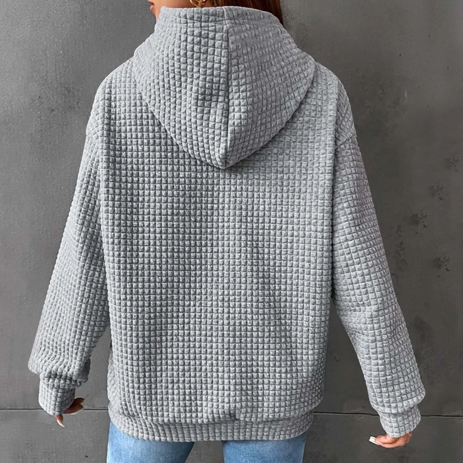 Women Waffle Casual Hoodie Long Sleeves Fashion Drawstring Pullover Sweatshirts Loose Fit Tunic Winter Tops Comy Shirt