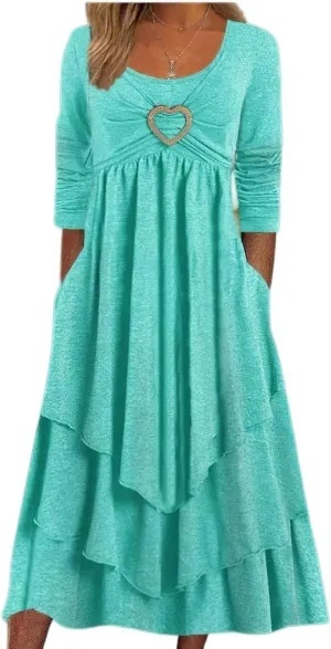 Womens 2024 Fall Dresses for Wedding Guest Casual Plus Size Cute Heart Long Sleeve Tiered Maxi Dress with Pockets