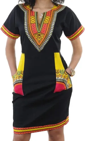 Womens African Attir Bohemian Dashiki Traditional Tribal Vintage Ethnic Midi Dresses