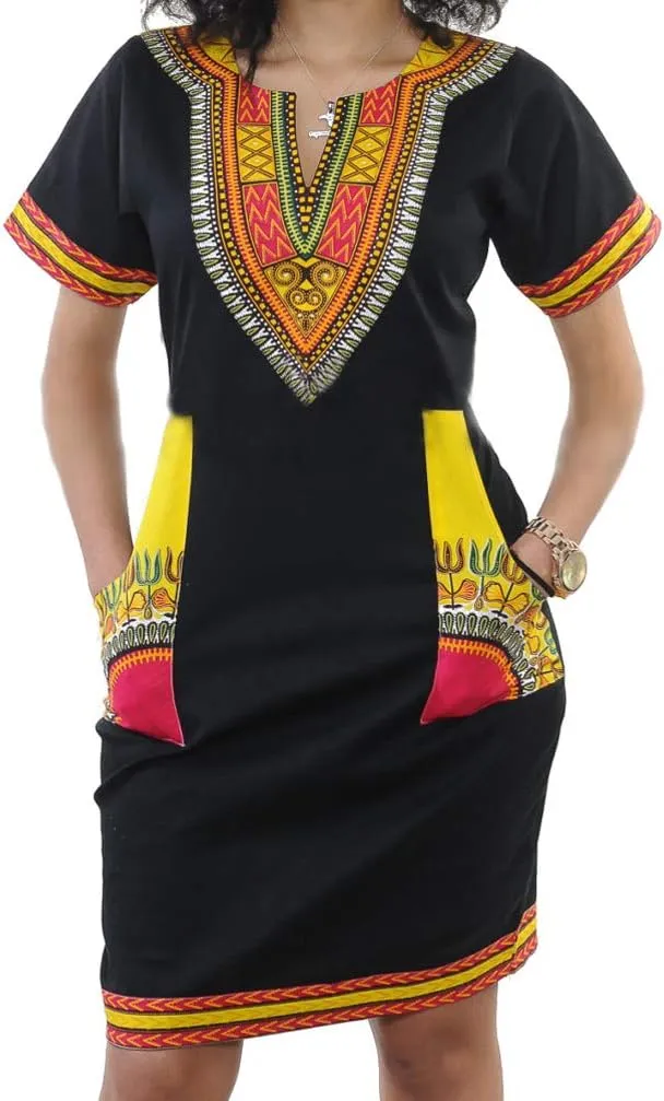 Womens African Attir Bohemian Dashiki Traditional Tribal Vintage Ethnic Midi Dresses