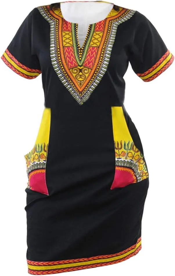 Womens African Attir Bohemian Dashiki Traditional Tribal Vintage Ethnic Midi Dresses
