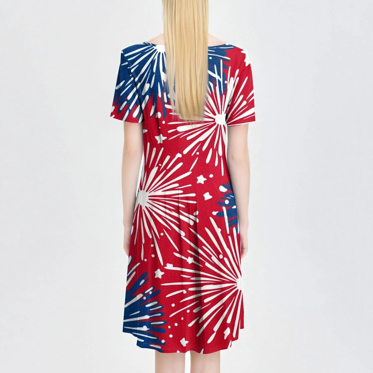 Women's American Flag Midi Dress 2025 4th of July USA Star Stripe Tee Dress Short Sleeve Crew Neck Ruched Dresses