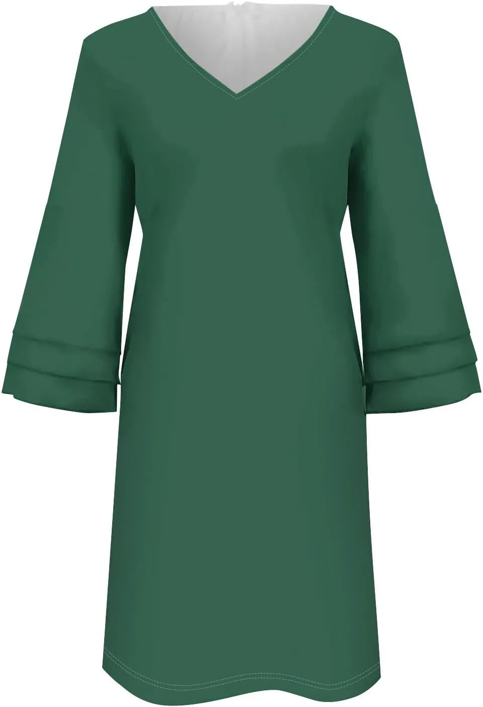 Women's Casual Boho Dress 2025 Spring Summer Loose V Neck 3/4 Bell Sleeve Flowy Beach Vacation Dresses
