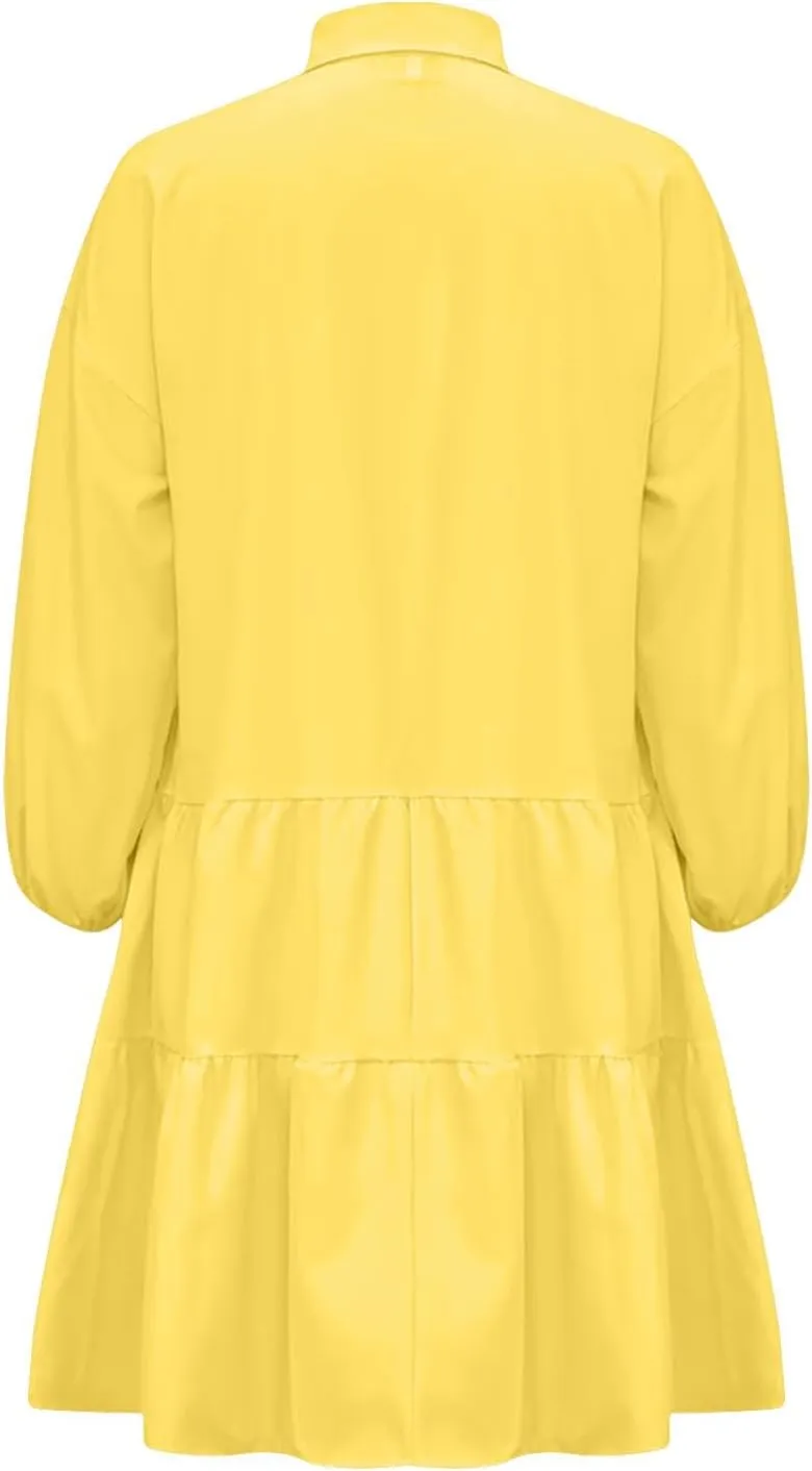 Women's Casual Dresses Long Sleeve Collared Button Down Shirt Dress Flowy Tiered Babydoll Mini Dress Fall Tunic Dress