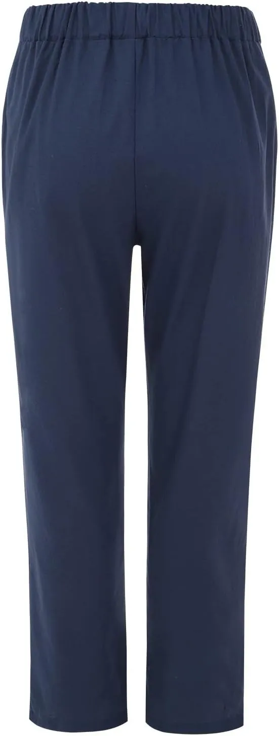 Women's Cotton Linen Summer Palazzo Palazzo Pants Elastic Waisted Bootcut Slim Fit Pants Business Work