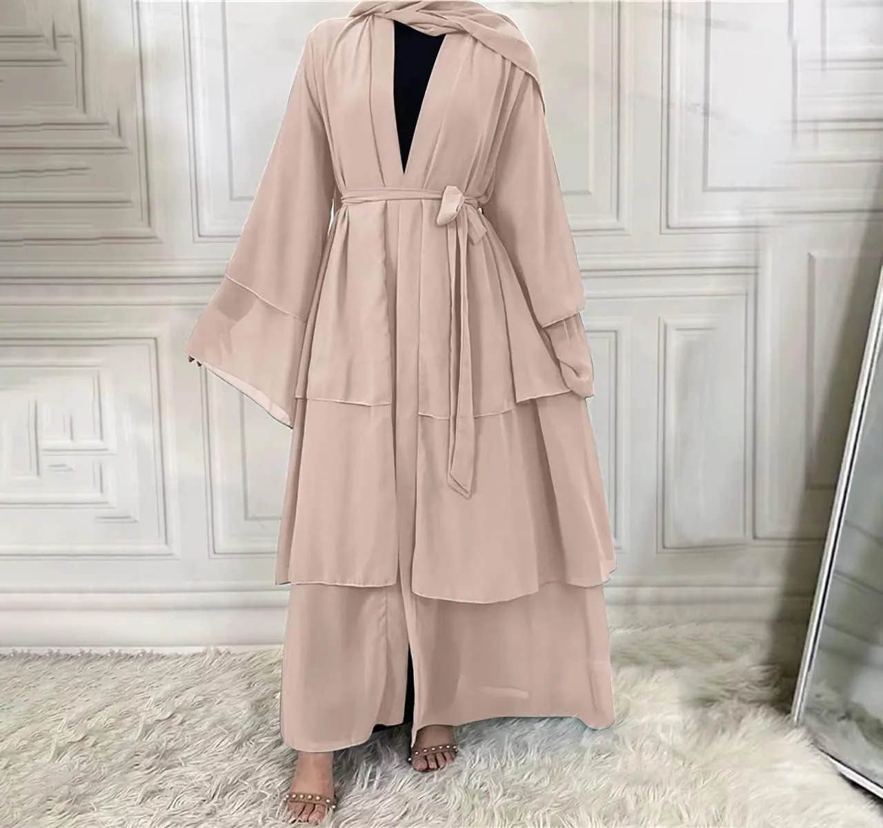 Women's Dubai Style Solid Color Cardigan Robe Muslim Modern Casual Dresses Abaya For Ramadan Outfits Modest Islamic