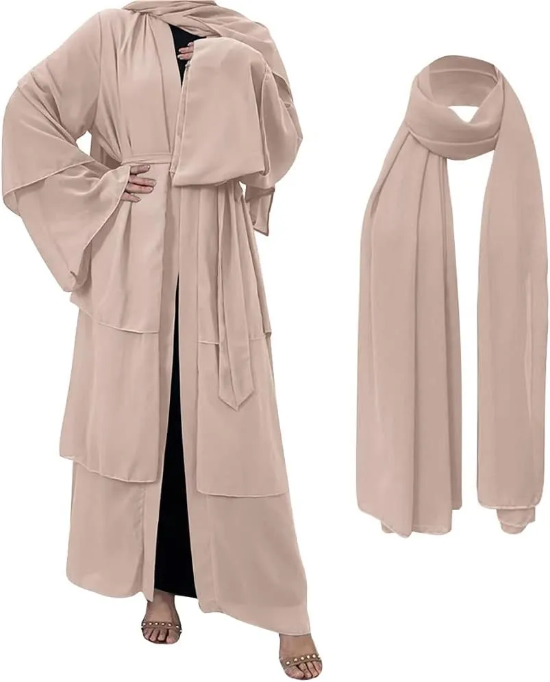 Women's Dubai Style Solid Color Cardigan Robe Muslim Modern Casual Dresses Abaya For Ramadan Outfits Modest Islamic