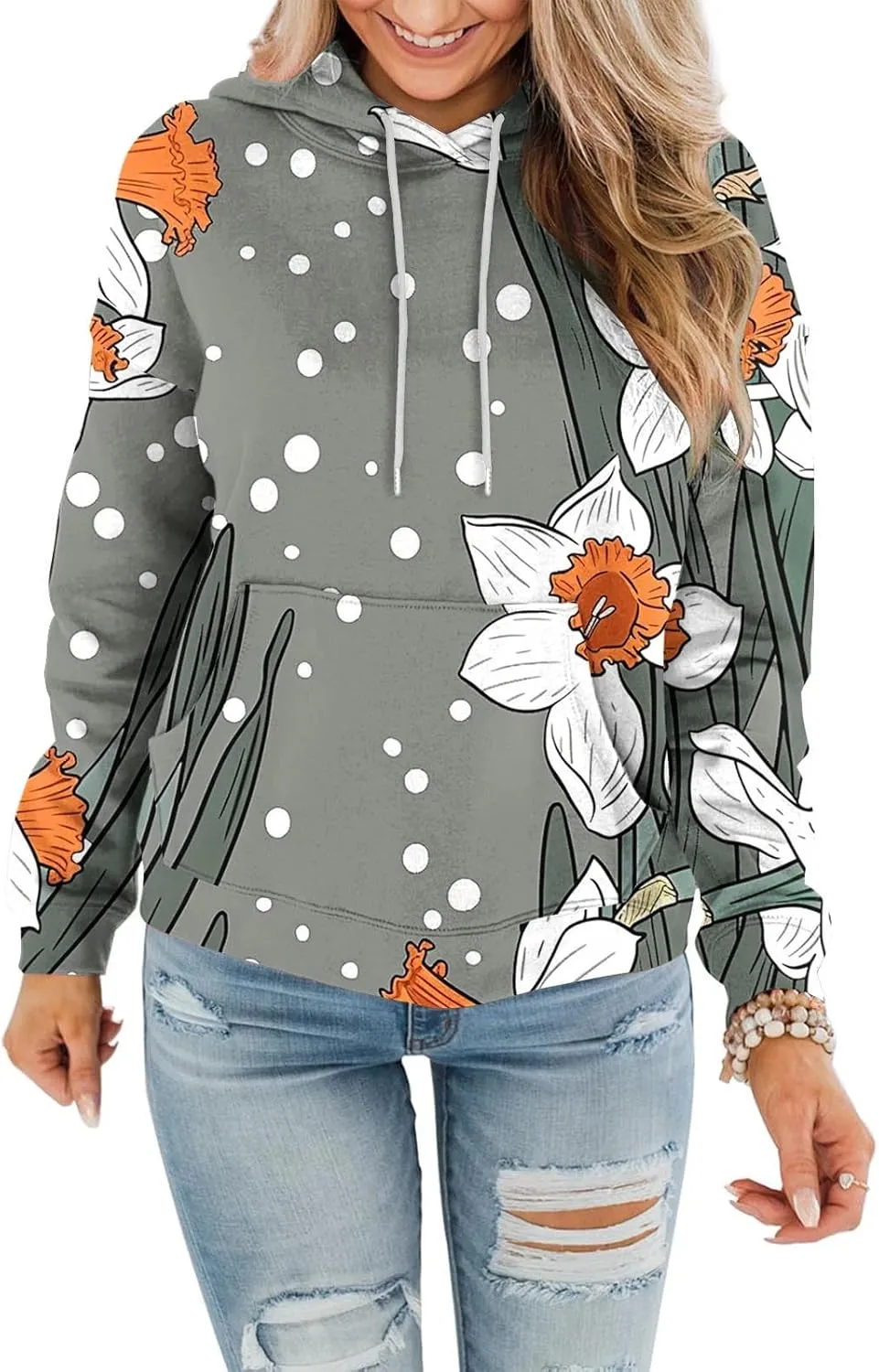 Women's Fall Casual Oversized Hoodies Trendy Long Sleeve Sweatshirts Graphic Print Pullover Lightweight Tops