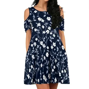 Women's Floral Off Shoulder Dress Short Sleeve Ruffle Mini Dress Summer Casual Resort Dress