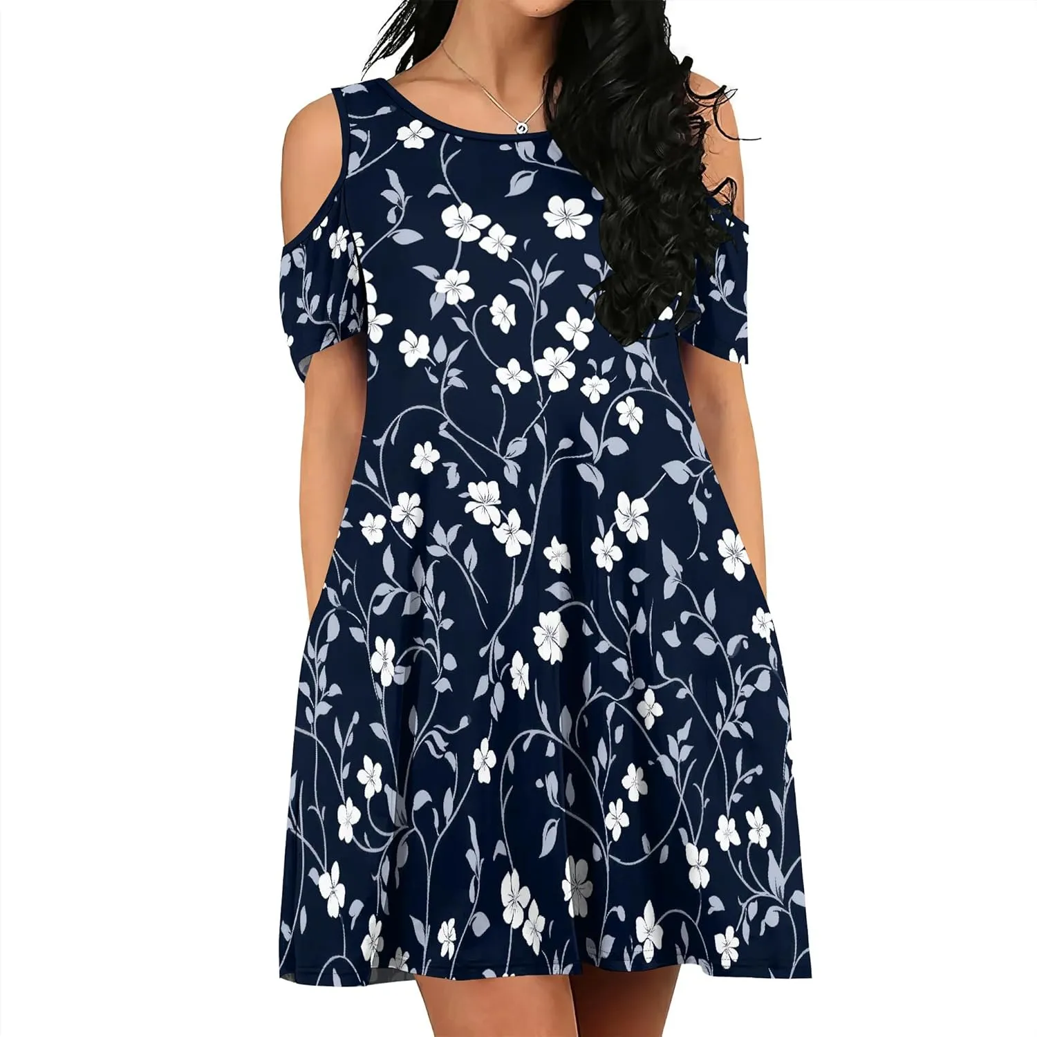 Women's Floral Off Shoulder Dress Short Sleeve Ruffle Mini Dress Summer Casual Resort Dress
