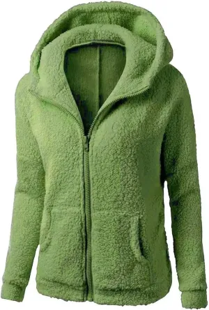 Womens Fluffy Hoodies Sherpa Lightweight Fleece Lined Fall Winter Coats Fuzzy Comfy Warm Plus Size Zip Up Jackets