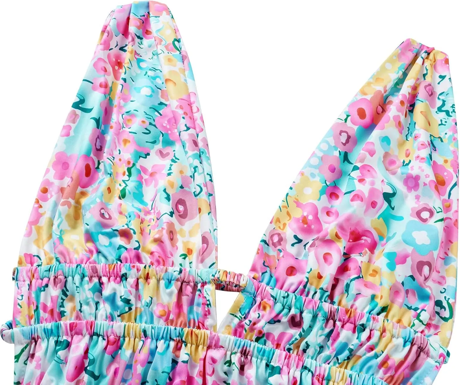 Womens Halter Neck Y2k Floral Mini Dress Cut Out Backless Ruffle Hem Rave Festival Club Dress