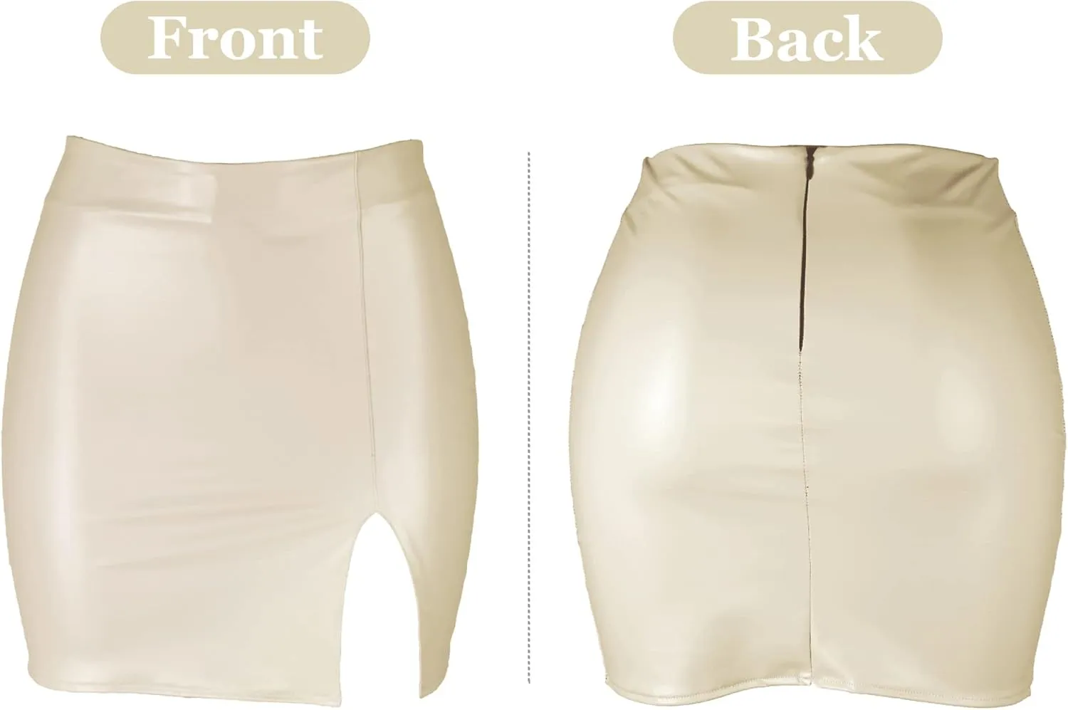 Womens High Waist Short Skirts Pu Leather Bodycon Mini Skirts Sexy Split Hem Mini Pencil Skirts for Club
