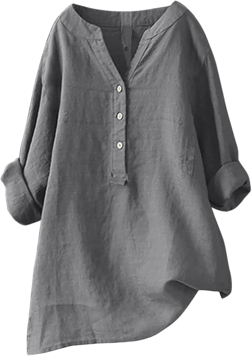 Womens Linen Shirts Summer Linen Bohemian Long Sleeve T-Shirts Casual Plus Size Lightweight Round Neck Tshirts