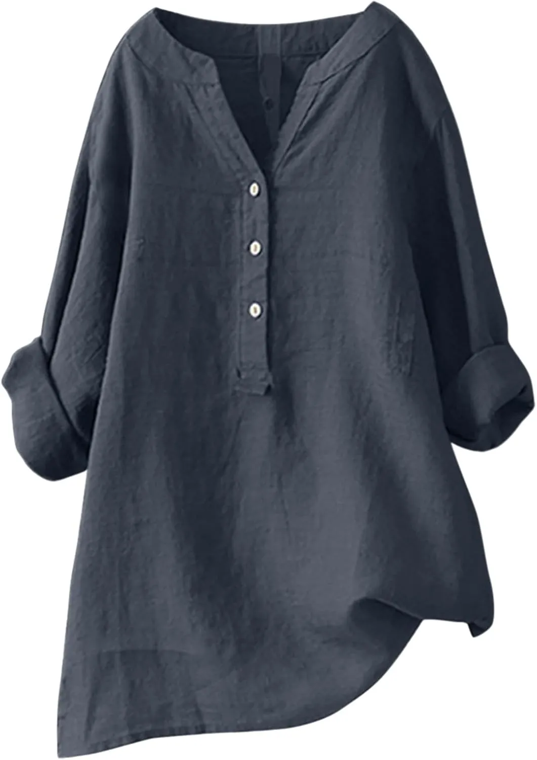 Womens Linen Shirts Summer Linen Bohemian Long Sleeve T-Shirts Casual Plus Size Lightweight Round Neck Tshirts