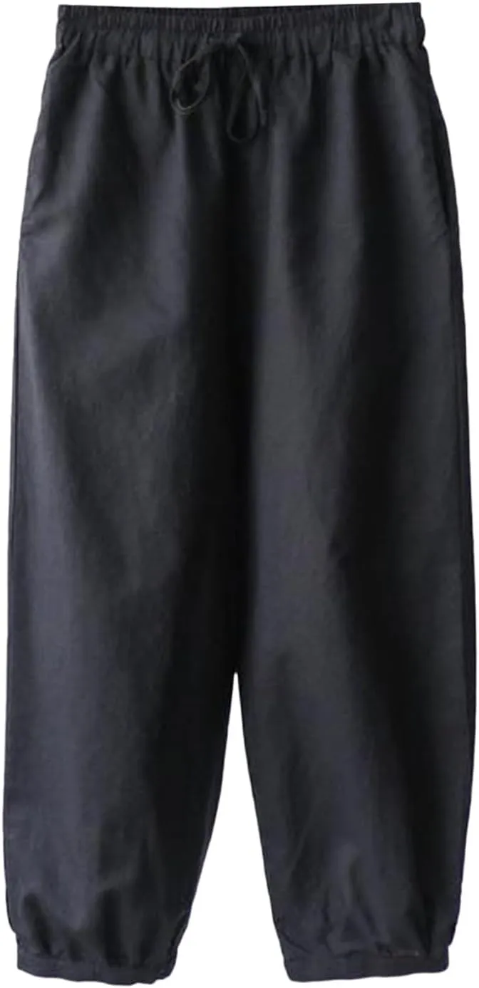 Women's Linen Summer Print Palazzo Lounge Pants Elastic Waisted Bootcut Plus Size Trousers Business Work