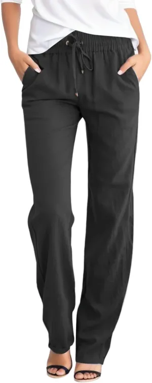 Women's Linen Summer Y2K Fashion Pants Elastic Waisted Ankle Length Slim Fit Trousers Beach