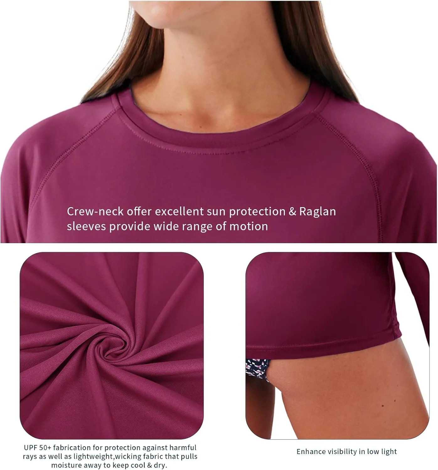 Women's Long Short Sleeve Rash Guard Swim Shirt