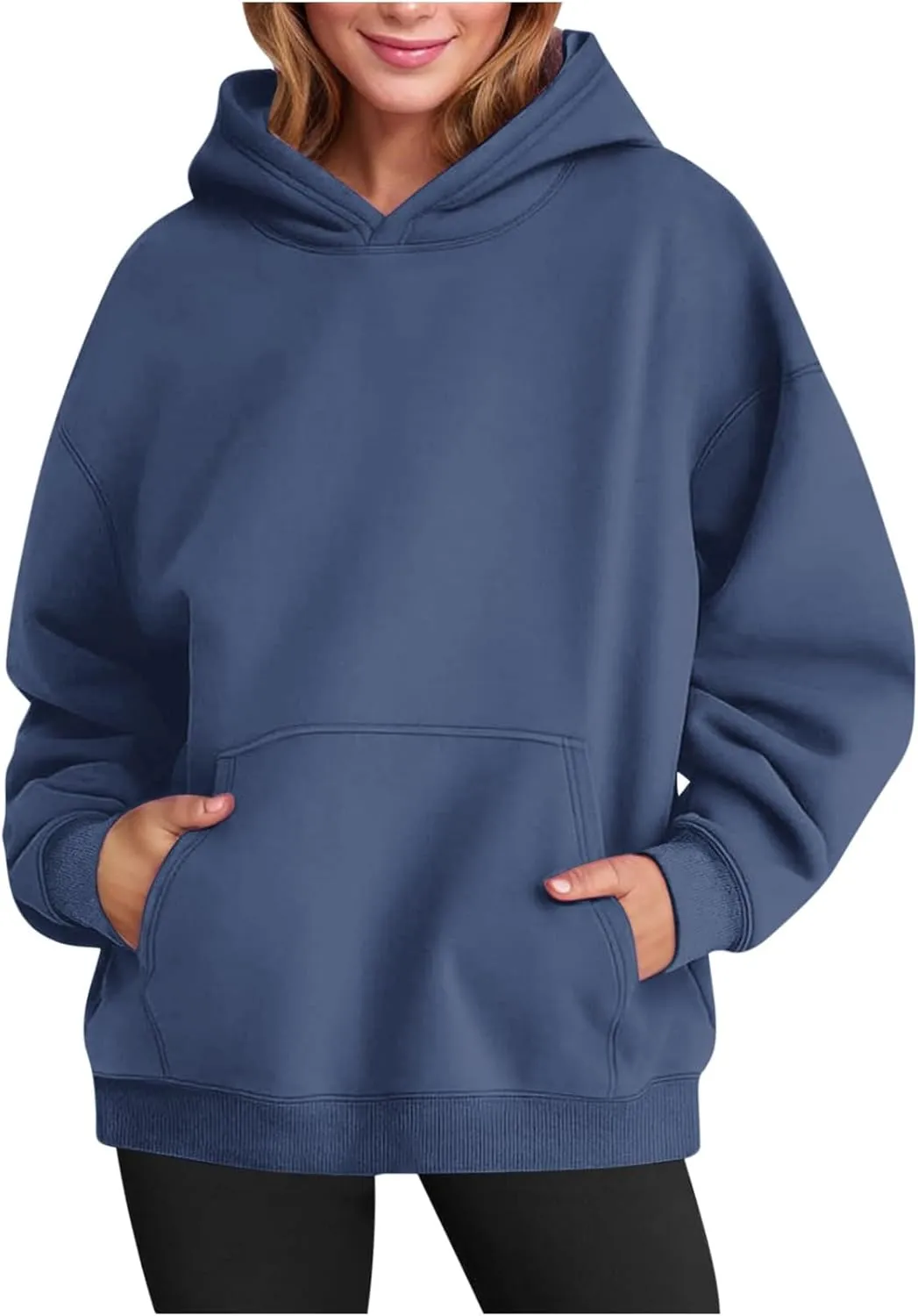 Women's Oversized Hoodies 2024 Solid Color Casual Long Sleeve Sweatshirt Trendy Pullover Tops with Pocket Fall Winter