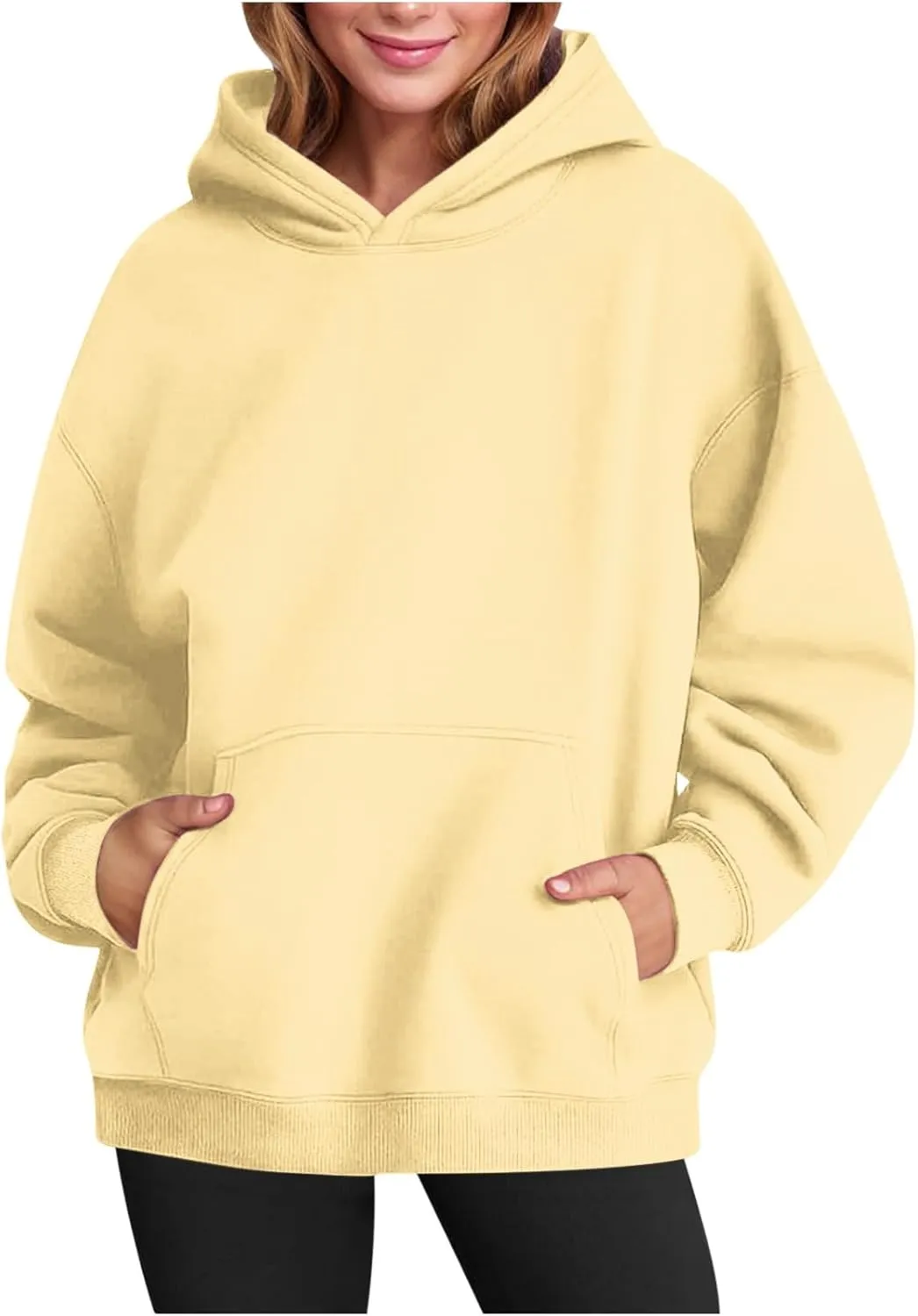 Women's Oversized Hoodies 2024 Solid Color Casual Long Sleeve Sweatshirt Trendy Pullover Tops with Pocket Fall Winter
