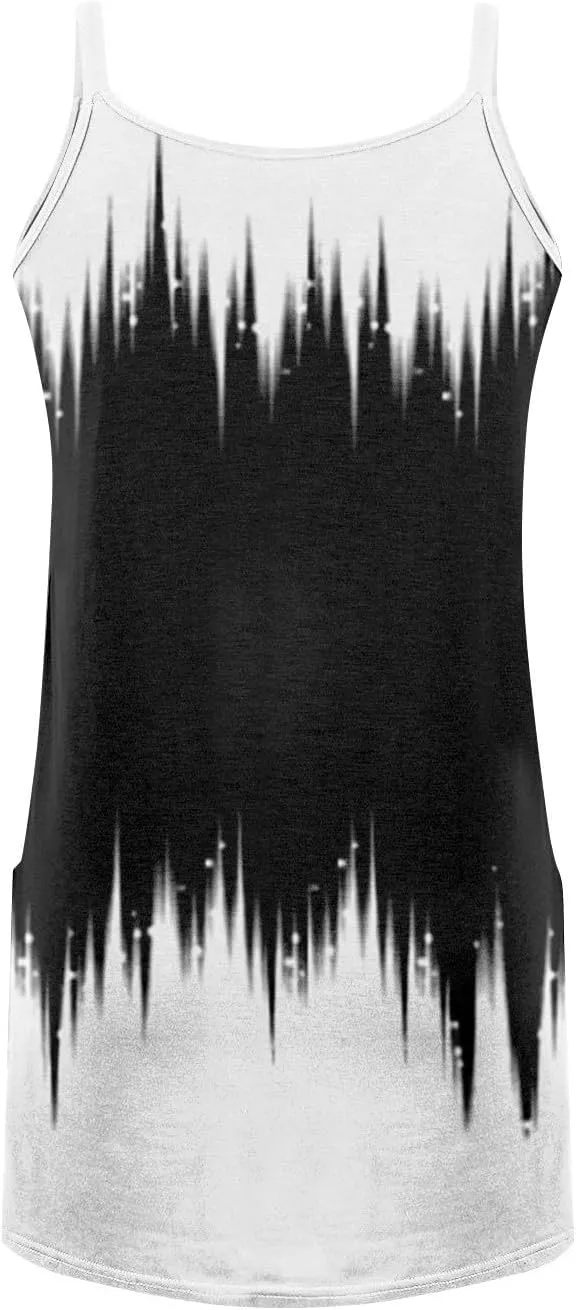 Women's Spaghetti Strap Dress Summer Color Block Print Sleeveless Sundress Casual Vacation Beach Dresses with Pockets