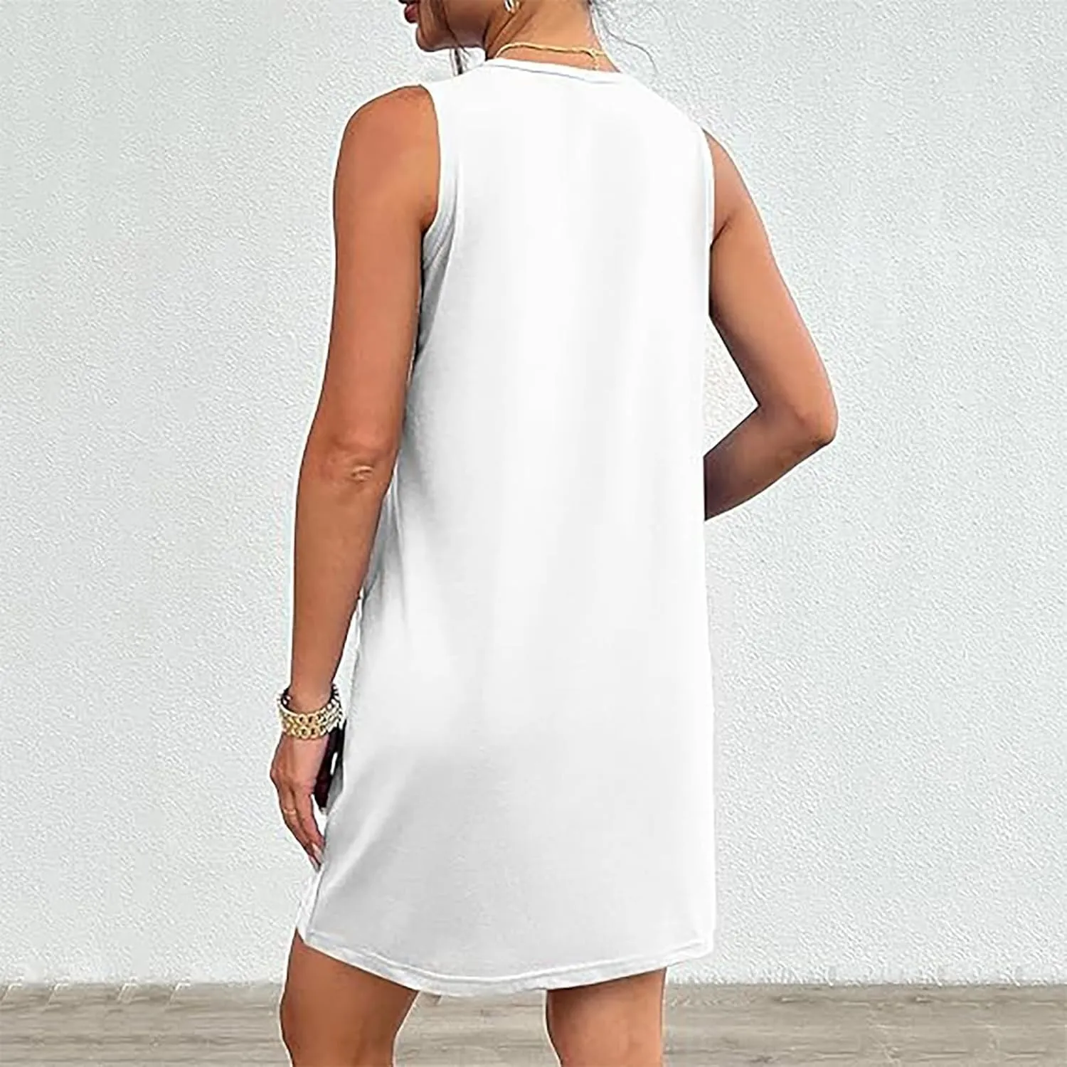 Womens Summer Bodycon Sundress with Pockets Slim Fit Mini Solid Tank Sleeveless Crewneck Casual Dress Sexy Dress