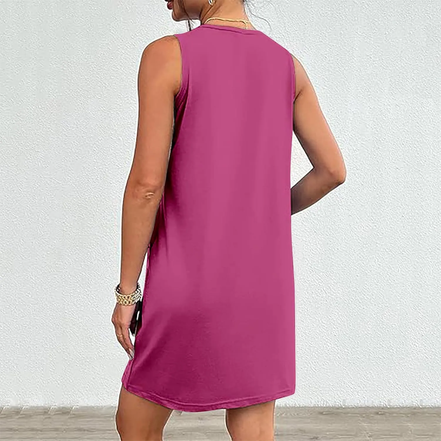 Womens Summer Bodycon Sundress with Pockets Slim Fit Mini Solid Tank Sleeveless Crewneck Casual Dress Sexy Dress