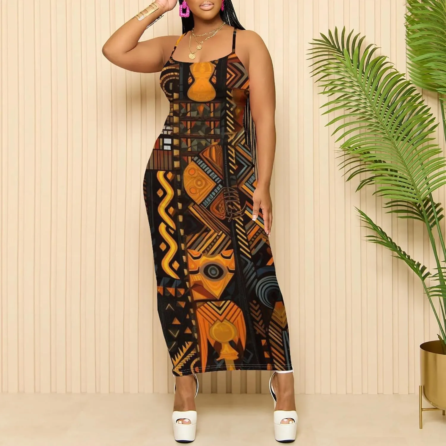 Women's Summer Maxi Dress Plus Size Tank Dress Sleeveless Spaghetti Strap Beach Midi Dress Long Bodycon Sexy Dress