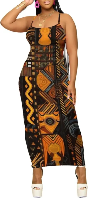 Women's Summer Maxi Dress Plus Size Tank Dress Sleeveless Spaghetti Strap Beach Midi Dress Long Bodycon Sexy Dress