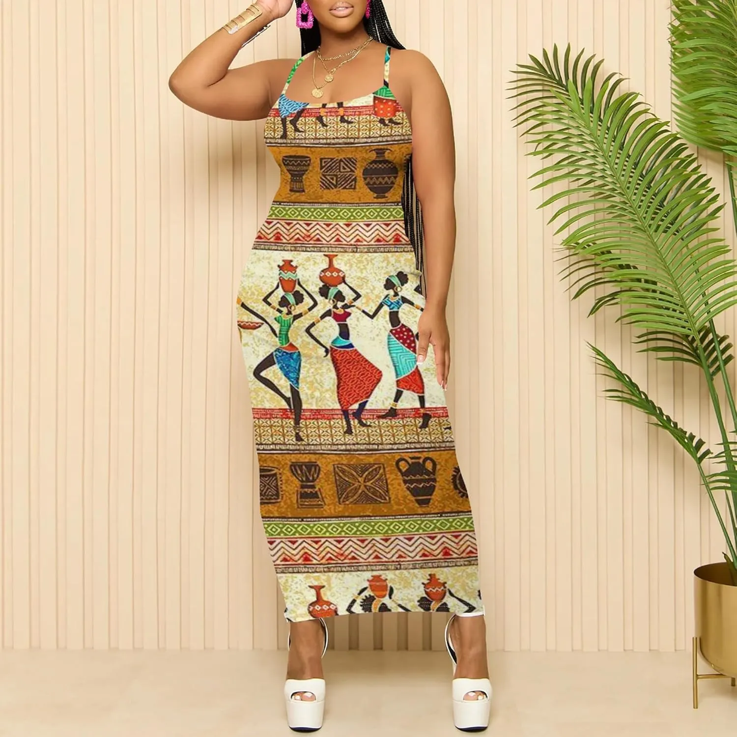 Women's Summer Maxi Dress Plus Size Tank Dress Sleeveless Spaghetti Strap Beach Midi Dress Long Bodycon Sexy Dress