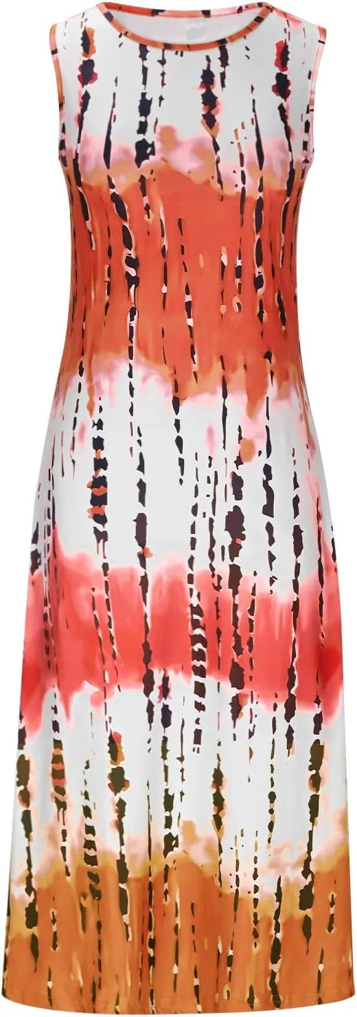 Womens Summer Sleeveless Tank Maxi Dress 2025 Fashion Tie Dye Crewneck Beach Dresses Y2K Casual Loose Slits Sundress