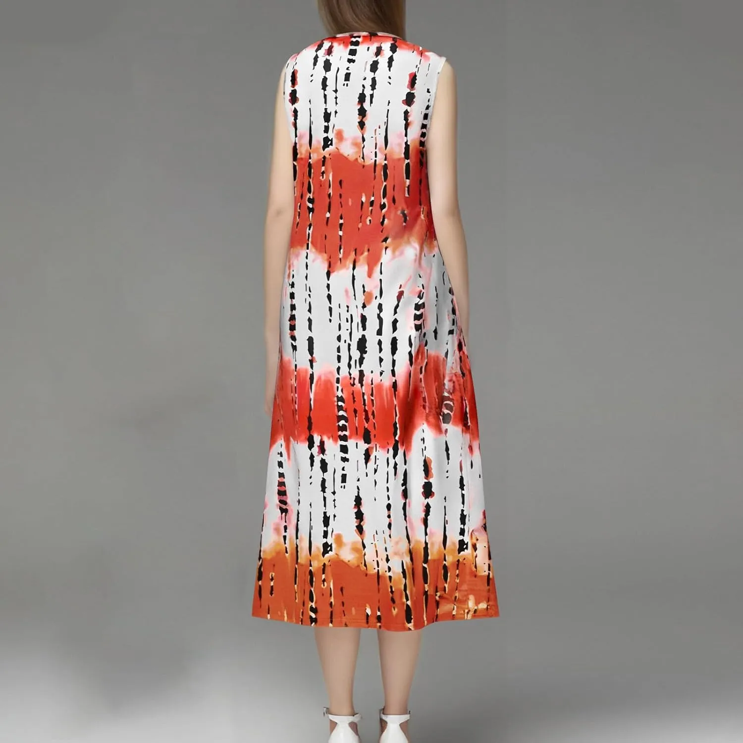 Womens Summer Sleeveless Tank Maxi Dress 2025 Fashion Tie Dye Crewneck Beach Dresses Y2K Casual Loose Slits Sundress