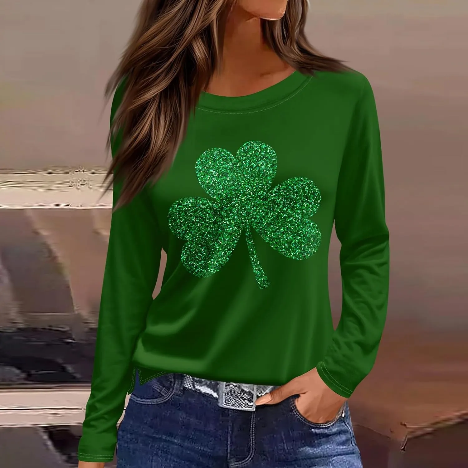 Women's Tops Long Sleeve Spring Shirts 2025 Trendy Loose Fit Crew Neck Floral Print Dressy Blouses