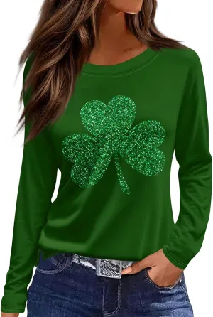 Women's Tops Long Sleeve Spring Shirts 2025 Trendy Loose Fit Crew Neck Floral Print Dressy Blouses