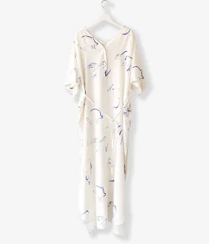 WRYHT/SLIT NECK PAJAMA DRESS(DRAWING/RAW WHITE)